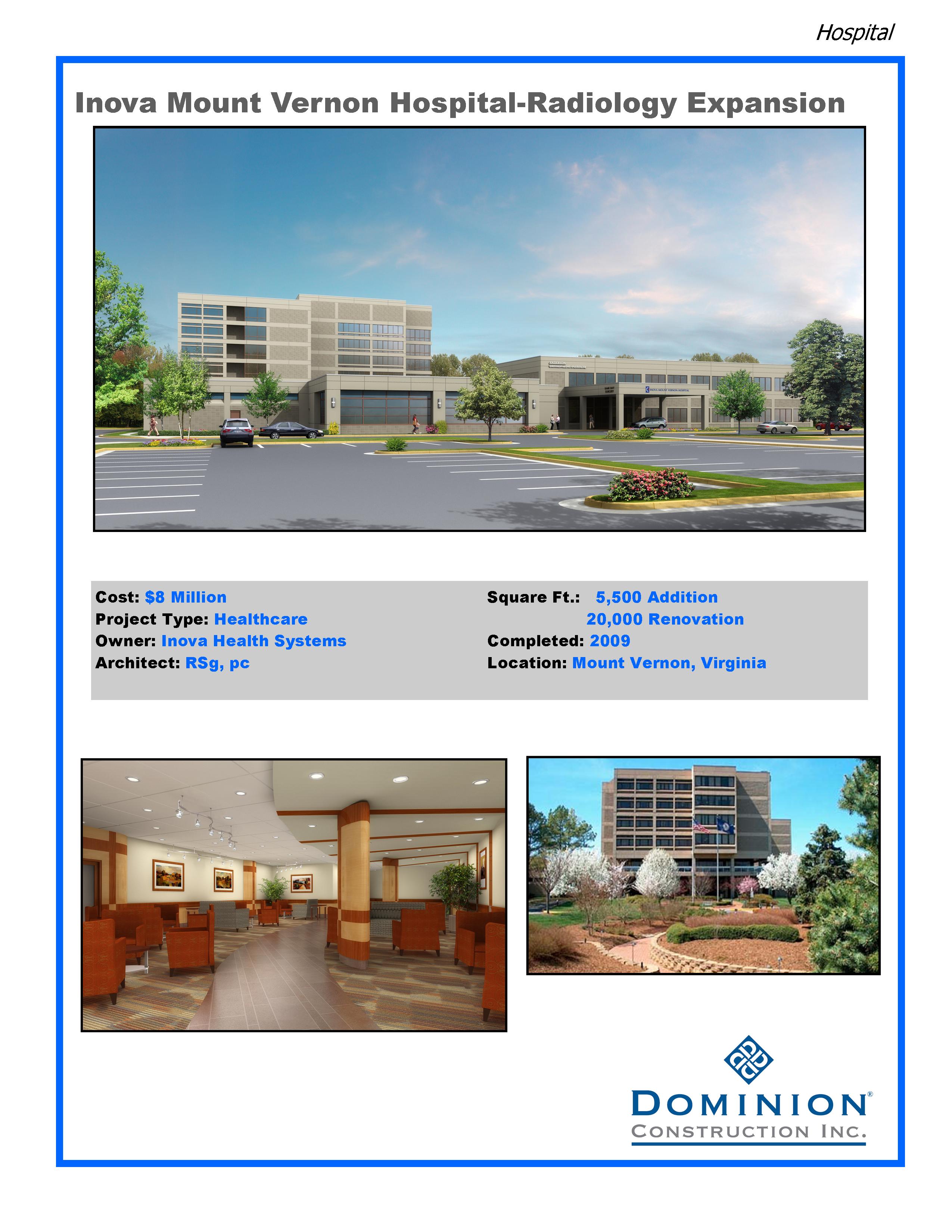 Inova Mount Vernon Hospital Radiology Expansion